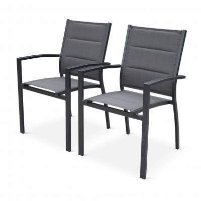 SWEEEK Lot de 2 fauteuils en aluminium anthracite et gris fonc&eacute;