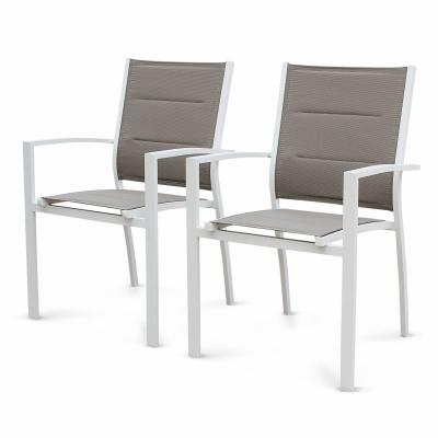 SWEEEK Lot de 2 fauteuils en aluminium blanc et textil&egrave;ne taupe