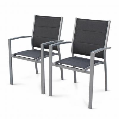 SWEEEK Lot de 2 fauteuils Chicago en aluminium et textil&egrave;ne gris empilables
