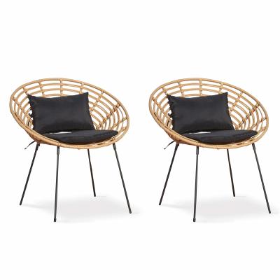 OVIALA Lot de 2 fauteuils de jardin rond en r&eacute;sine tress&eacute;e - Marron