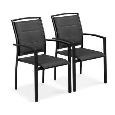 OVIALA Lot de 2 fauteuils noir en aluminium et textil&egrave;ne noir