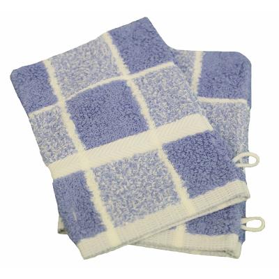 LINANDELLE Lot de 2 gants de toilette coton carreaux celeste