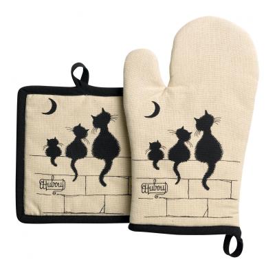 WINKLER Lot gant/manique 3 chats en coton beige 18 x 28 cm
