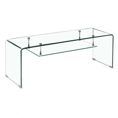 MEUBLETMOI Meuble tv en verre tremp&eacute; avec &eacute;tag&egrave;re suspendue vitr&eacute;e - ice