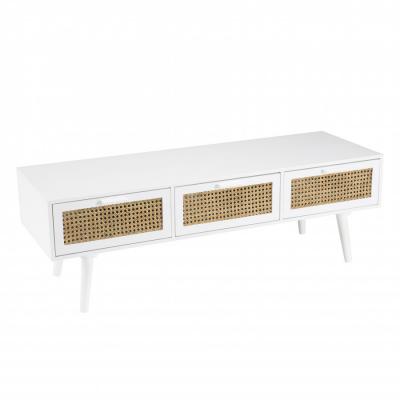 MACABANE  Sandro - Meuble TV Blanc 3 tiroirs cannage Naturel