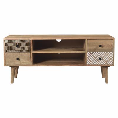 RENDEZ VOUS DECO Meuble TV en bois de manguier &agrave; motifs 117 cm