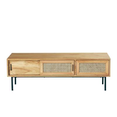 BERAH GETAH HANA Meuble TV en mindi massif et cannage 140 cm