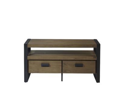 ROBIN DES BOIS JACK - Meuble TV style industriel en bois massif et m&eacute;tal, 1 niche, 2 