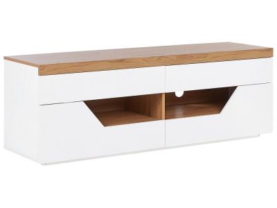 BELIANI Meuble TV blanc et bois clair CHEVAL