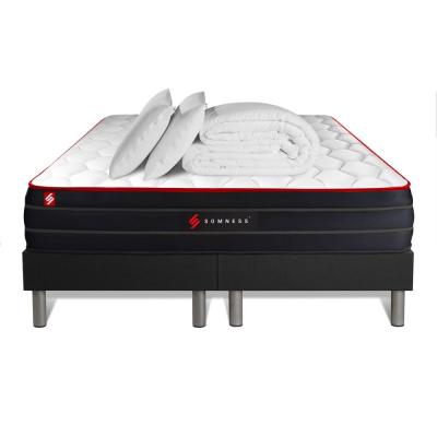 SOMNESS Pack matelas double sommiers noir Couette et 2 oreillers
