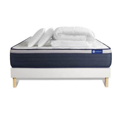 ACTISOM Pack sommier kit matelas M&eacute;moire de forme 140x200 Blanc Complet