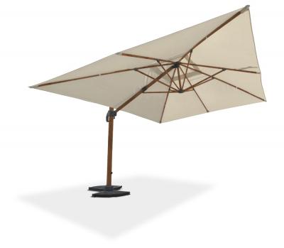 DCB GARDEN Parasol avec pied excentr&eacute; en acier effet bois et toile &eacute;crue