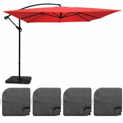 OVIALA Parasol d&eacute;port&eacute; 3x3m et 4 dalles &agrave; remplir aluminium rouge