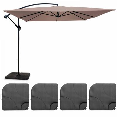 OVIALA Parasol d&eacute;port&eacute; 3x3m et 4 dalles &agrave; remplir aluminium taupe