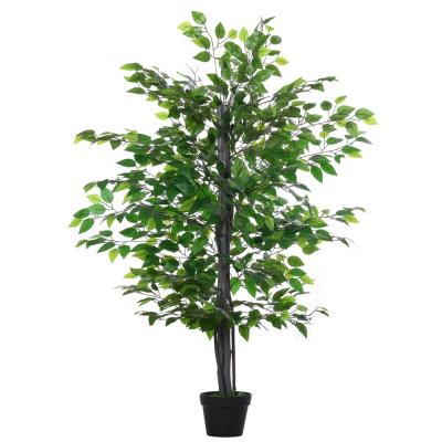 OUTSUNNY Plante artificiel banyan hauteur 1,45 m tronc branches liane lichen feuilles r&eacute;alistes pot inclus