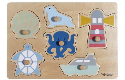 KINDSGUT Plug-in puzzle Oc&eacute;an en bois multicolore - 