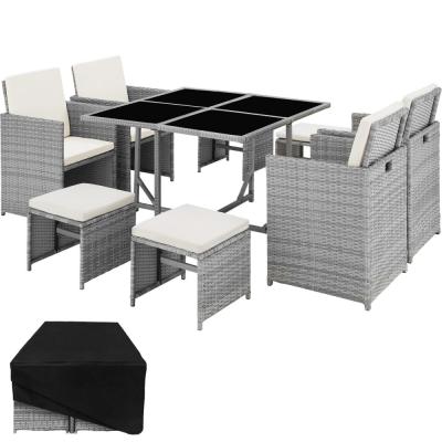 TECTAKE Salon de jardin BILBAO 8 places avec housse de protection gris clair