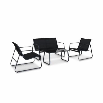SWEEEK Salon de jardin 4 personnes en m&eacute;tal et textil&egrave;ne gris fonc&eacute; et noir