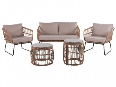 BELIANI Salon de jardin 4 places en polyrotin clair avec coussins