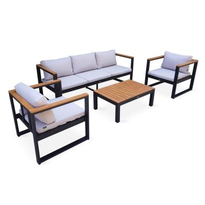 SWEEEK Salon de jardin 5 places en aluminium et eucalyptus beige