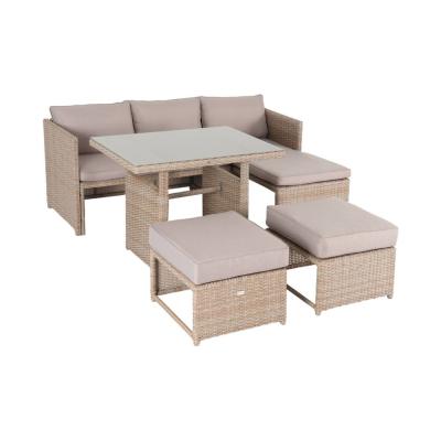 SWEEEK Salon de jardin 6 places avec table en r&eacute;sine tress&eacute;e beige