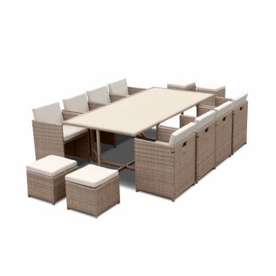 SWEEEK Salon de jardin 8-12 places beige coussins beige