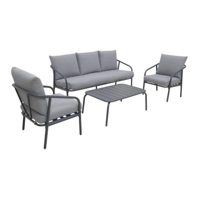 SWEEEK Salon de jardin en acier structure anthracite coussins gris 5 places