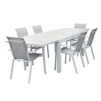 BERAH GETAH Salon de jardin aluminium blanc et textil&egrave;ne gris 6/10 pers. - Blanc