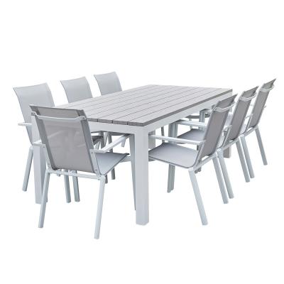 BERAH GETAH Salon de jardin en aluminium blanc et textil&egrave;ne gris 8 places TAMPA