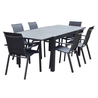 BERAH GETAH HPL STAR Salon de jardin aluminium noir et textil&egrave;ne gris 6/10 pers.