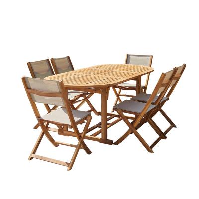 BERAH GETAH Salon de jardin extensible en bois d'acacia FSC gris 6/8 places HANO&Iuml;