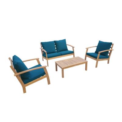 SWEEEK Salon de jardin en bois 4 places bleu canard