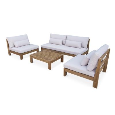 SWEEEK Salon de jardin en bois bross&eacute; 5 places blanc