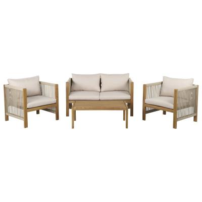 NO NAME Salon de jardin en bois d'acacia fsc et corde 4 places coussins beige
