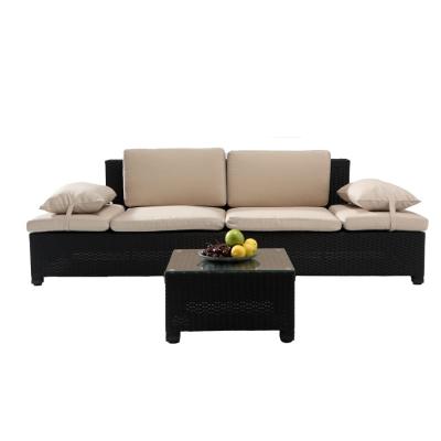 CONCEPT USINE Salon de Jardin Corfou R&eacute;sine tress&eacute;e - Ecru/Noir 