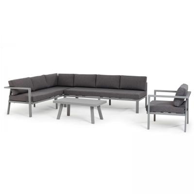 OVIALA Salon de jardin d'angle 6 places + 1 fauteuil + 1 table basse
