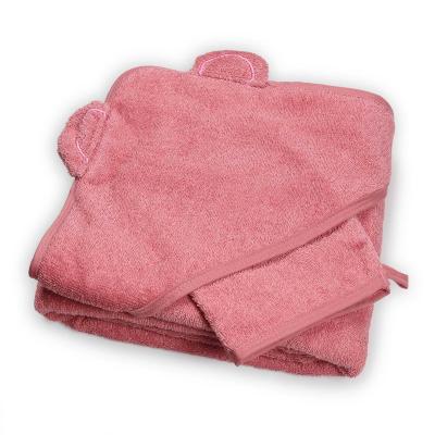 TROIS KILOS SEPT Cape de bain + gant ours rose (100 x 100 cm)