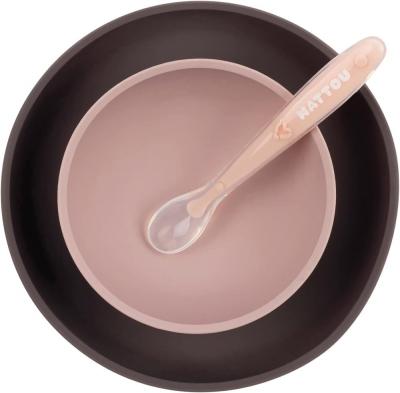 NATTOU  Kit vaisselle enfant rose/gris 3 pi&egrave;ces