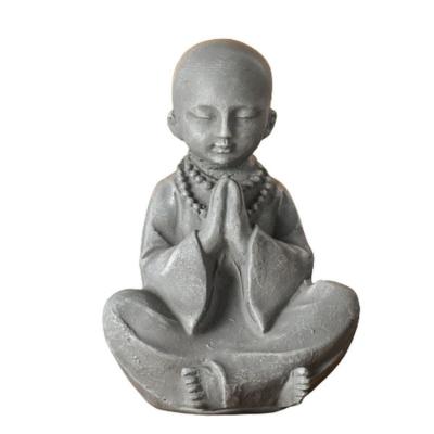 Statuette en r&eacute;sine Bonze en m&eacute;ditation - Gris clair - H 12 cm 