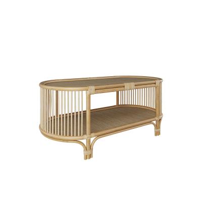 Table basse avec &eacute;tag&egrave;res en rotin naturel - Marthe - Marron Clair