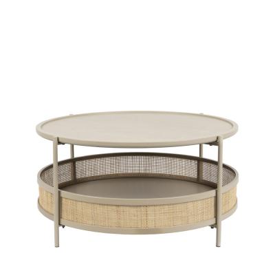 Makoto - Table basse ronde en bois et cannage &oslash;80cm