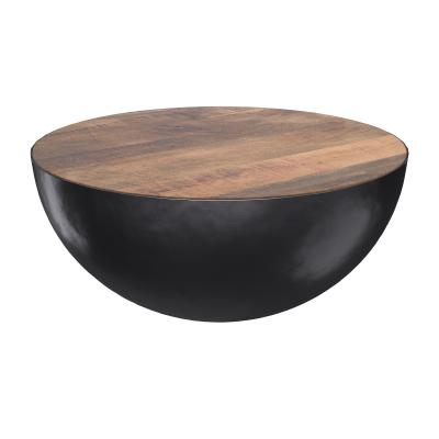 Table basse ronde en bois massif et m&eacute;tal D90 cm