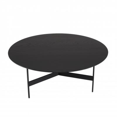 MACABANE DALY - Table basse ronde noire 78x78cm pi&egrave;tement m&eacute;tal