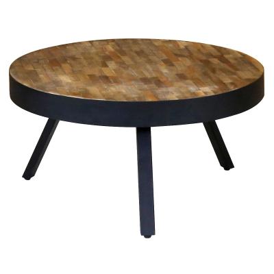 ZAGO Table basse teck recycl&eacute; et m&eacute;tal ronde &Oslash;76 cm Woody