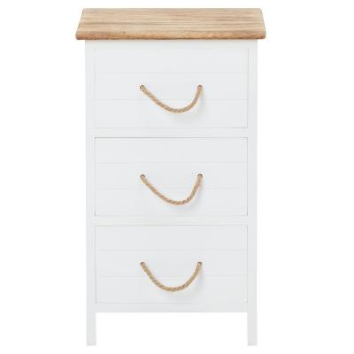 Table de chevet PERUGIA table de nuit 3 tiroirs en bois de paulownia style shabby chic vintage rustique campagnard blanc 
