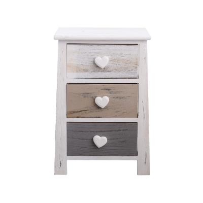 Mobili Rebecca - Rebecca Mobili Table de Chevet 3 Tiroirs Bois Blanc Gris Beige Coeur 57x37x27