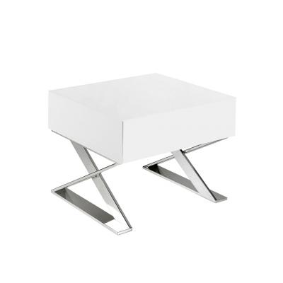 Table de chevet en bois blanc et acier 7007C, 50 x 48 x 38 cm. -