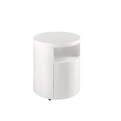 Table de chevet ronde en bois blanche 7006C, &Oslash;48 x 55 cm. -