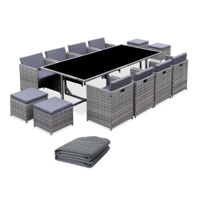 SWEEEK Table de jardin 12 places nuances de gris + housse