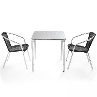 OVIALA Table de jardin carr&eacute;e et 2 fauteuils en aluminium - Noir